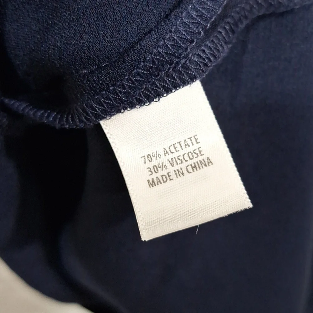ST. JOHN Black Label Navy Satin High-Low Tunic Blouse